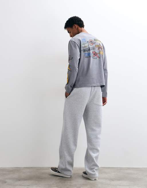 ASOS DESIGN Boxy Relaxed Langarm-T-Shirt mit Print in verwaschenem Grau, 4 von 5