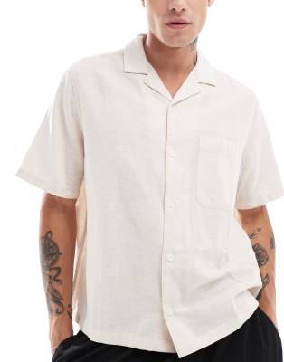 ASOS DESIGN ASOS DESIGN boxy relaxed linen shirt with revere collar in ecru-Neutral