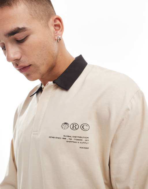 ASOS DESIGN boxy relaxed long sleeve polo in beige, 3 of 4