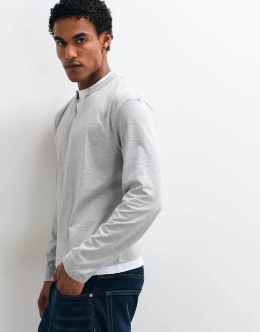 ASOS DESIGN boxy relaxed long sleeve t-shirt with double neck in grey marl, 3 of 5