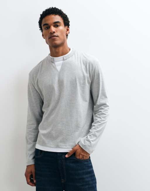 ASOS DESIGN boxy relaxed long sleeve t-shirt with double neck in grey marl, 5 of 5