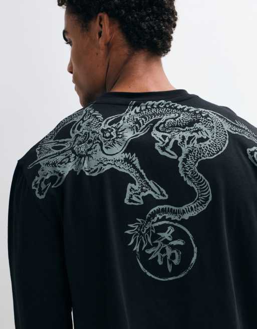 ASOS DESIGN boxy relaxed long sleeve t-shirt with dragon graphic in black, 3 of 5