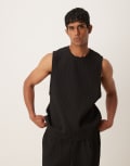 [ASOS DESIGN] ASOS DESIGN boxy relaxed plisse singlet in black S BLACK