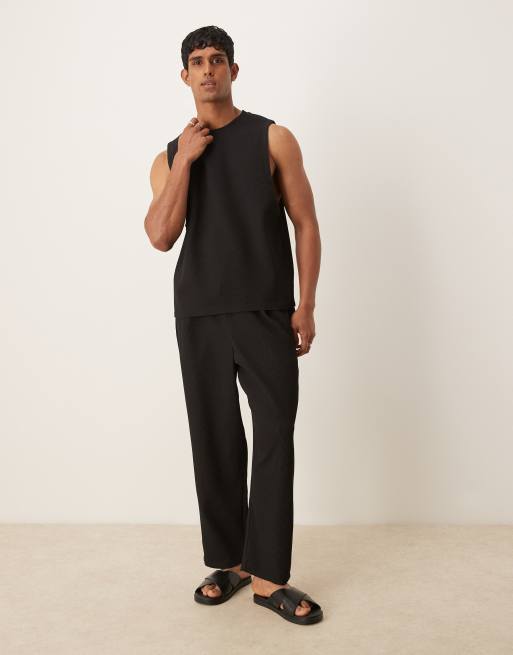 ASOS DESIGN boxy relaxed plisse tank top in black