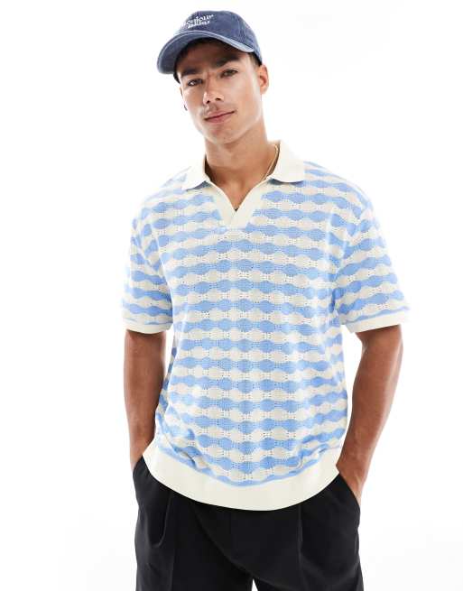 ASOS DESIGN boxy relaxed polo in heavyweight 240gsm red and white textured stripe