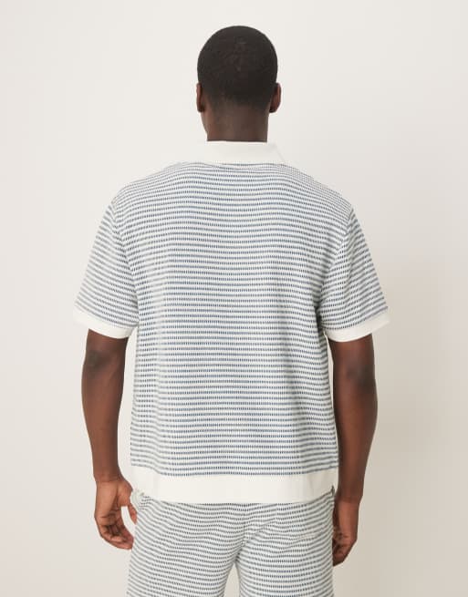 ASOS DESIGN boxy relaxed polo shirt in neutral textured stripe