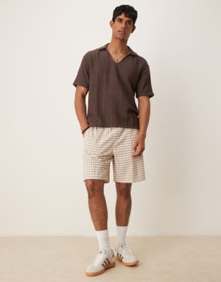Asos Design Boxy Relaxed Polo With Open Collar In Brown