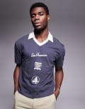 [ASOS DESIGN] ASOS DESIGN boxy relaxed polo with sport front print in charcoal-Grey M Asphalt