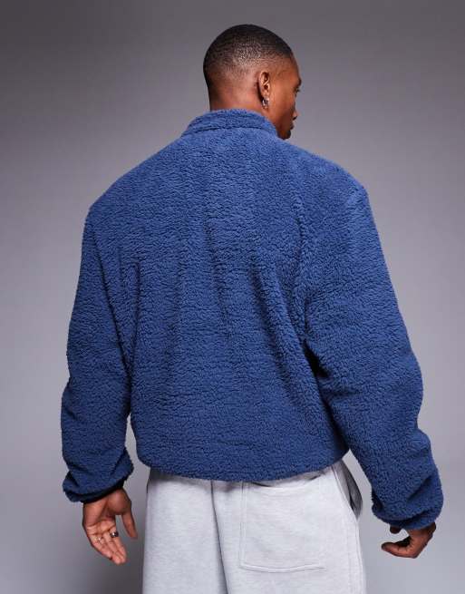 ASOS DESIGN boxy oversized half zip borg sweatshirt in blue
