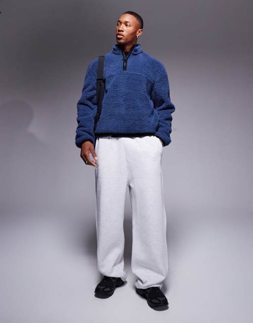 ASOS DESIGN boxy oversized half zip borg sweatshirt in blue