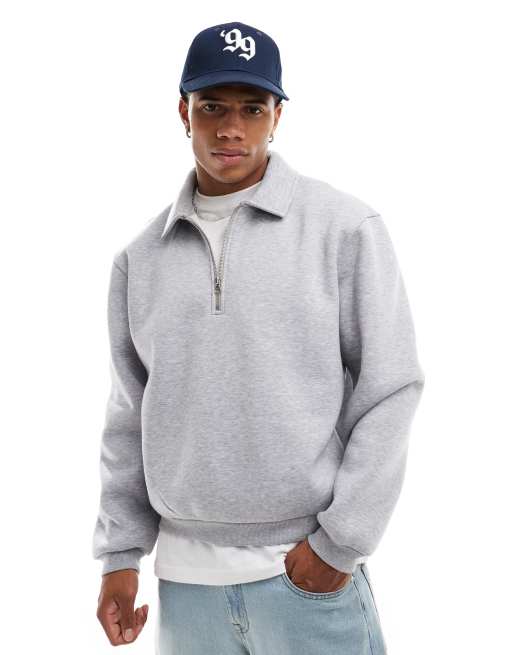 ASOS DESIGN boxy 1/2 zip rugby sweatshirt in grey