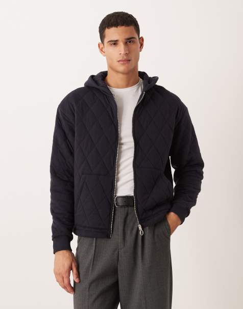 ASOS DESIGN boxy relaxed quilted zip-through hoodie in navy - view 1