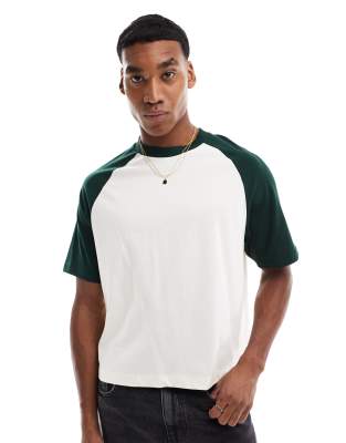 ASOS DESIGN boxy relaxed raglan t-shirt in white and green | ASOS