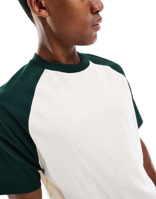 ASOS DESIGN boxy relaxed raglan t-shirt in white and green | ASOS