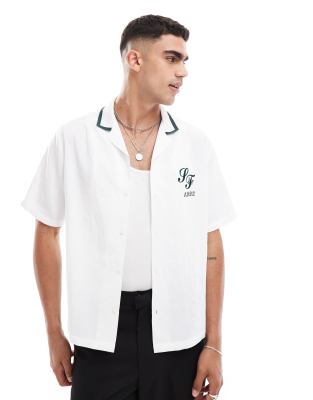 FhyzicsShops DESIGN boxy relaxed revere jacquard shirt with chest embroidery in white