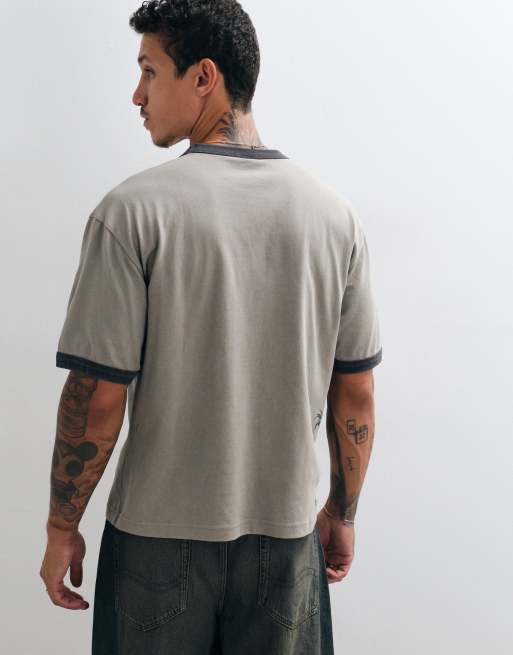 ASOS DESIGN boxy relaxed ringer T-shirt i beige, 4 af 5