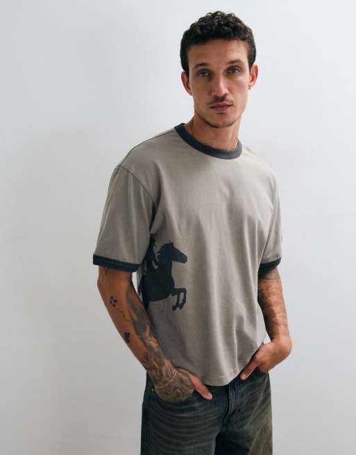 ASOS DESIGN boxy relaxed ringer T-shirt i beige, 5 af 5