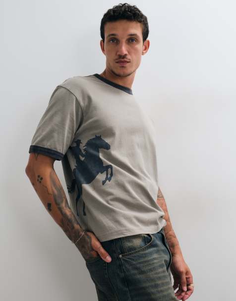 ASOS DESIGN boxy relaxed ringer T-shirt i vasket kulsort - view 1