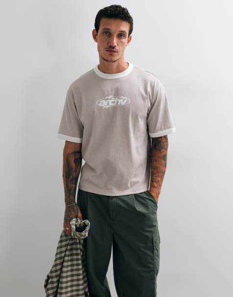 ASOS DESIGN Boxy Relaxed Ringer-T-Shirt in verwaschenem Grau - view 1