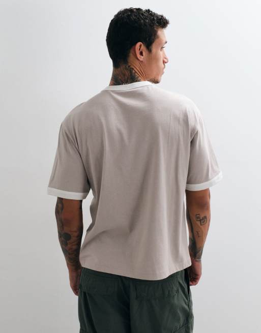 ASOS DESIGN boxy relaxed ringer T-shirt in washed gray, 4 of 5