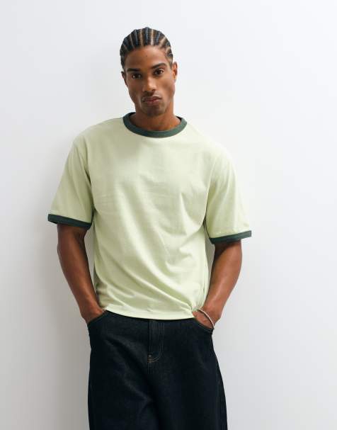 ASOS DESIGN boxy relaxed ringer t-shirt in washed green - view 1