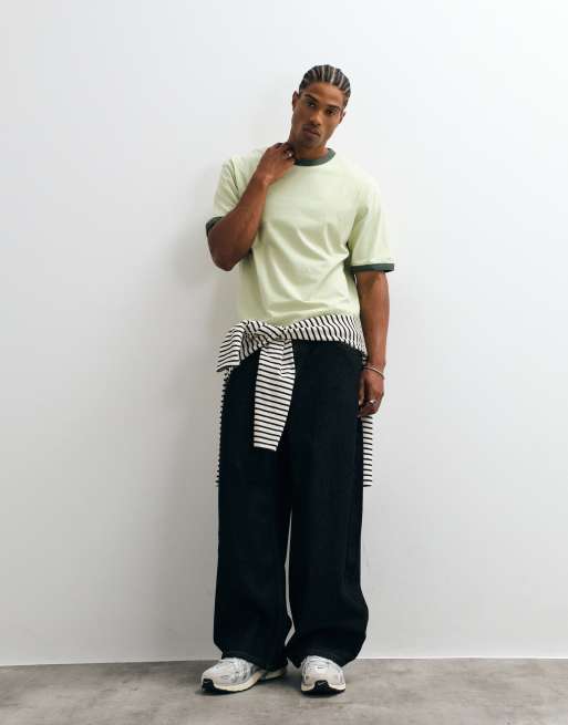 ASOS DESIGN boxy relaxed ringer t-shirt in washed green, 2 of 5