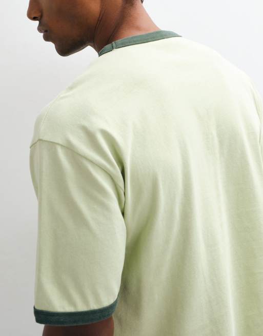 ASOS DESIGN boxy relaxed ringer t-shirt in washed green, 3 of 5