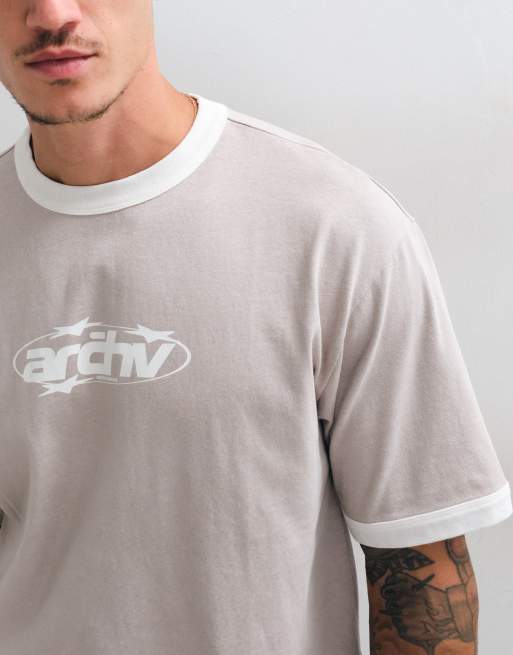 ASOS DESIGN boxy relaxed ringer t-shirt in washed grey, 3 of 5