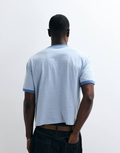 ASOS DESIGN boxy relaxed ringer T-shirt med grafik foran i blå, 5 af 5