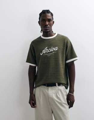 Asos Design Boxy Relaxed Ringer T-shirt With Archiva Print In Brown