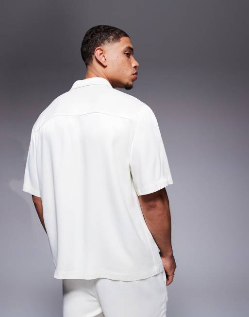 ASOS DESIGN boxy relaxed satin shirt in cream - part of a set, 4 of 4