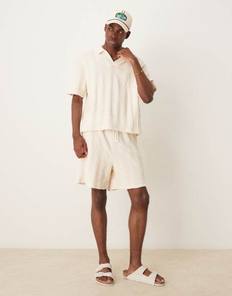 ASOS DESIGN boxy relaxed set in heavyweight cream cable knit texture - view 1