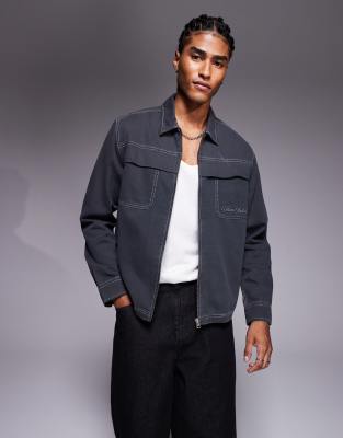 ДИЗАЙНЕРСКАЯ свободная рубашка свободного кроя ASOS с вышивкой на груди серого цвета 9690₽