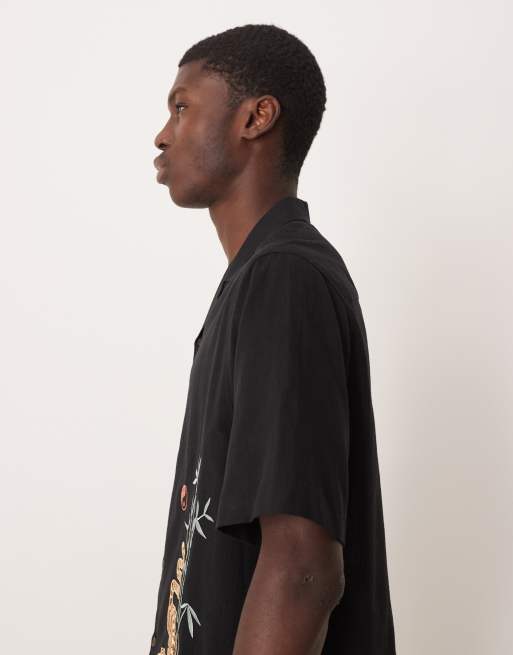 ASOS DESIGN boxy relaxed shirt with embroidery in black, 4 of 5