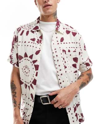 ASOS DESIGN boxy relaxed shirt with sunflower print-Pink