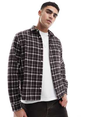 boxy relaxed shirt with window pane plaid in brown