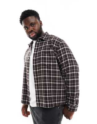 Asos Design Boxy Relaxed Shirt With Window Pane Plaid In Brown