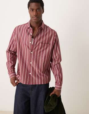 ASOS DESIGN ASOS DESIGN boxy relaxed stripe shirt in burgundy-Red