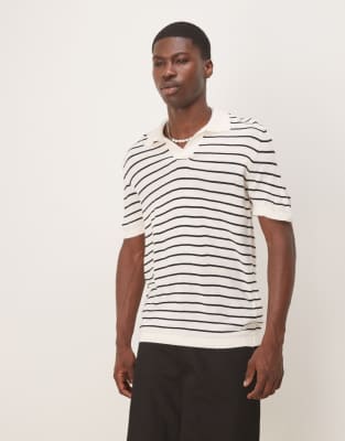 Asos Design Boxy Relaxed Striped Polo In White