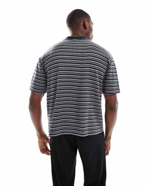 ASOS DESIGN boxy relaxed striped T-shirt in black and gray