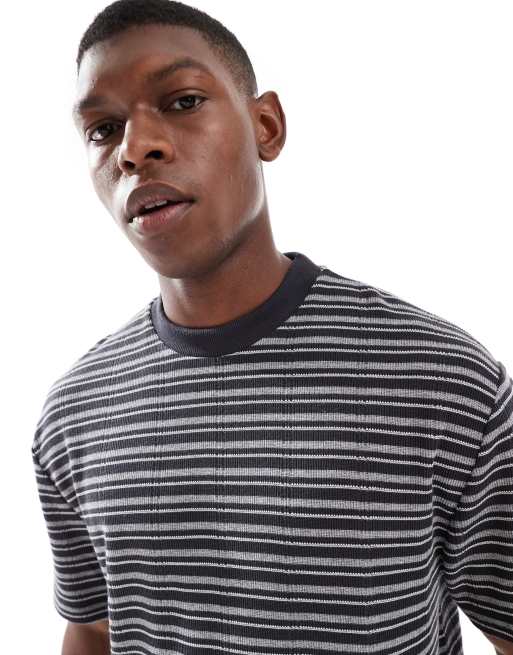 ASOS DESIGN boxy relaxed striped T-shirt in black and gray