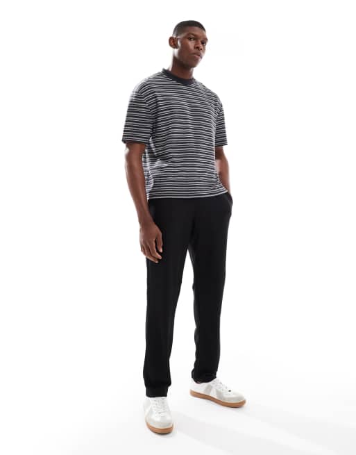ASOS DESIGN boxy relaxed striped T-shirt in black and gray