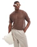 [ASOS DESIGN] ASOS DESIGN boxy relaxed t-shirt in brown crochet XL BROWN