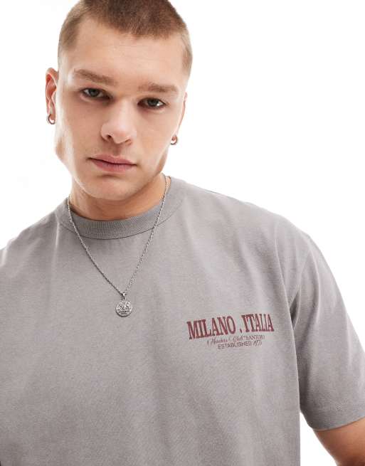 ASOS DESIGN boxy relaxed T-shirt in heavyweight 220gsm washed gray with back print, 3 of 4