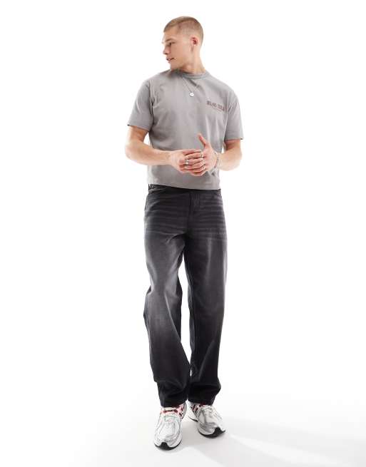 ASOS DESIGN boxy relaxed t-shirt in heavyweight 220gsm washed grey with back print, 2 of 4