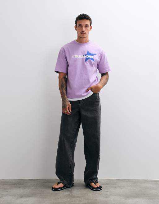 ASOS DESIGN boxy relaxed T-shirt met sterprint in lila wassing, 4 van 5