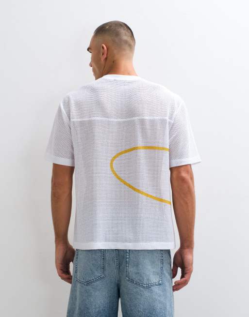 ASOS DESIGN boxy relaxed T-shirt met sterprint in wit sportmesh, 5 van 5