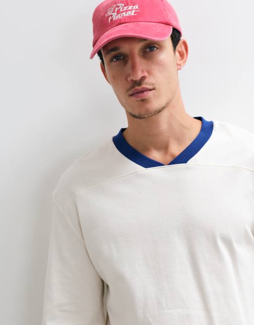 ASOS DESIGN boxy relaxed T-shirt van zware kwaliteit met contrasterende V-hals in crème, 5 van 5