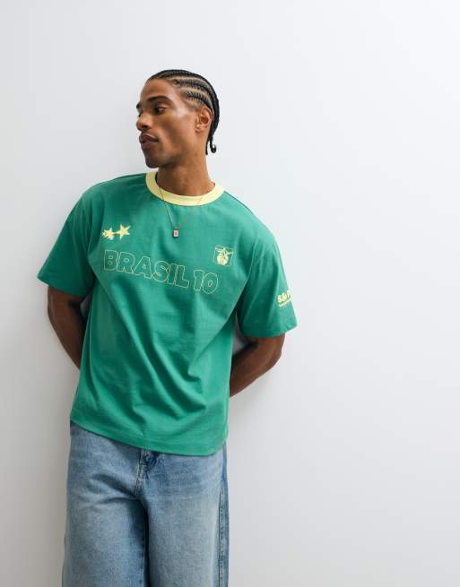 ASOS DESIGN boxy relaxed T-shirt with Brazil graphic in green, 2 of 5