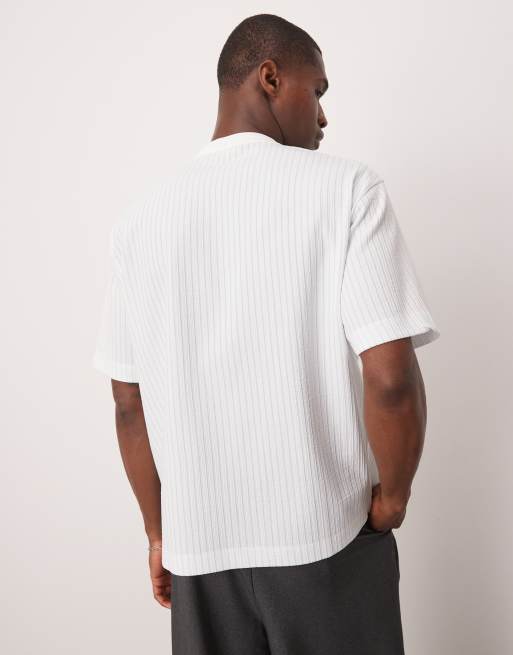 ASOS DESIGN boxy relaxed t-shirt with chest pocket in blue and white textured stripe, 2 of 4